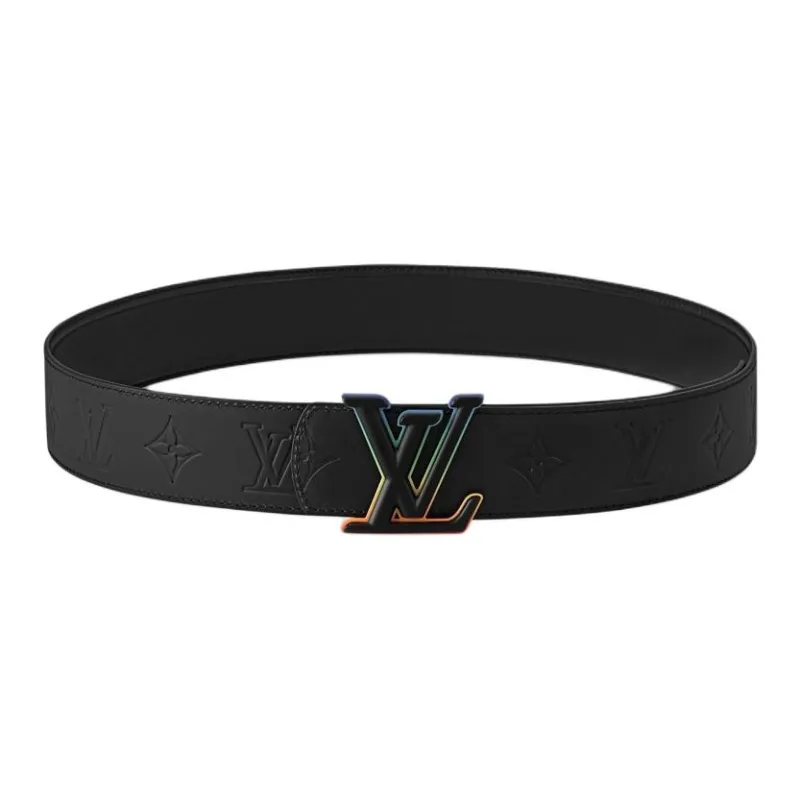 LOUIS VUITTON Leather Metal Parts Leather Belts Men's Black Width  4cm-0