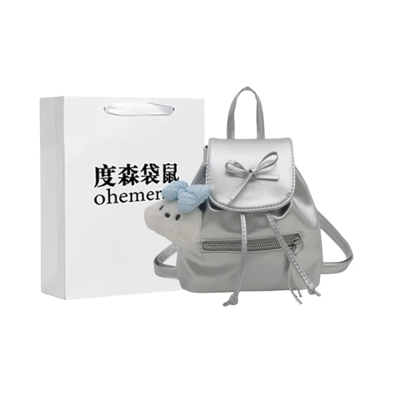 Dusen Kangaroo PU Backpack On The Shoulder Regular Women's Silver/White/Black/Red-0