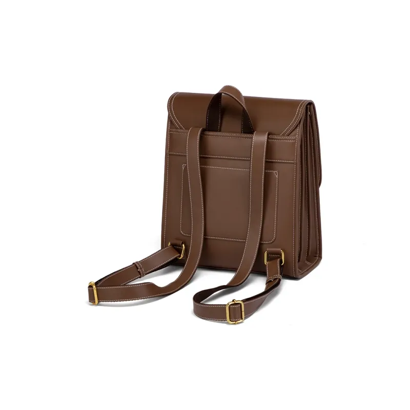 CNOLES Cow Leather Backpack Women's Mousse Brown Plaid/Mousse Black Plaid-3