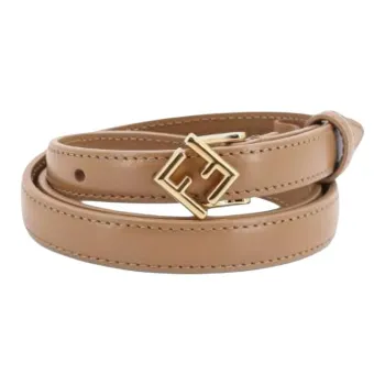 FENDI Diamond Leather Metal Calfskin Leather Belts Unisex Beige Width  1.5cm