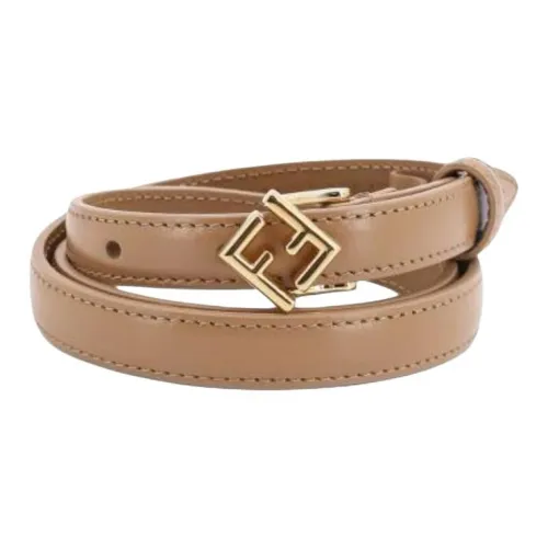 FENDI Diamond Leather Metal Calfskin Leather Belts Unisex Beige Width  1.5cm