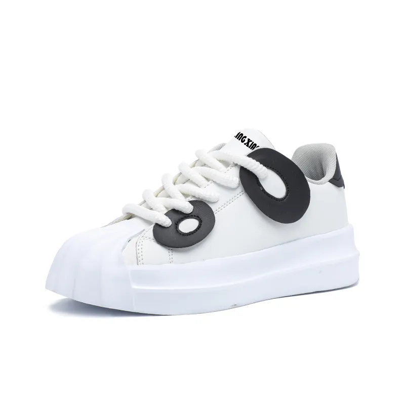 Singing Height Increasing Anti Slip And Wear Resistant Low Top Skateboard Shoes Unisex White-1