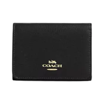 COACH SignatureCanvas Leather Card Holder, Wallet Mini Women's Black