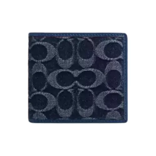 COACH Signature Denim With Cow Leather Coin Purse Wallet Men's Blue