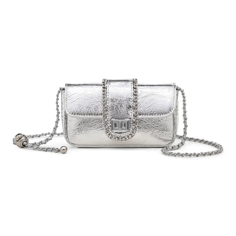MILLIE'S Cow Leather Shoulder Bag Crossbody Bag Small Square Bag Women's Silver/Black-4