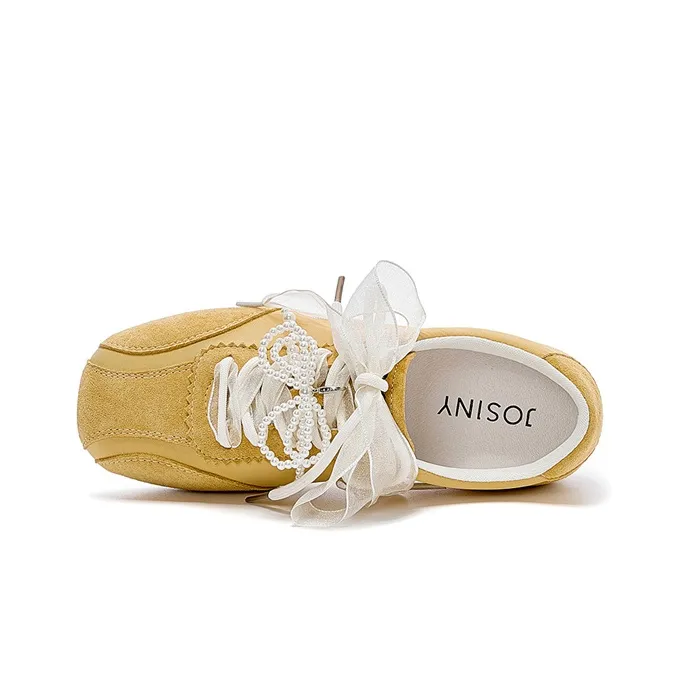 JOSINY Casual Shoes Women's Low Top White/Beige/Yellow-2