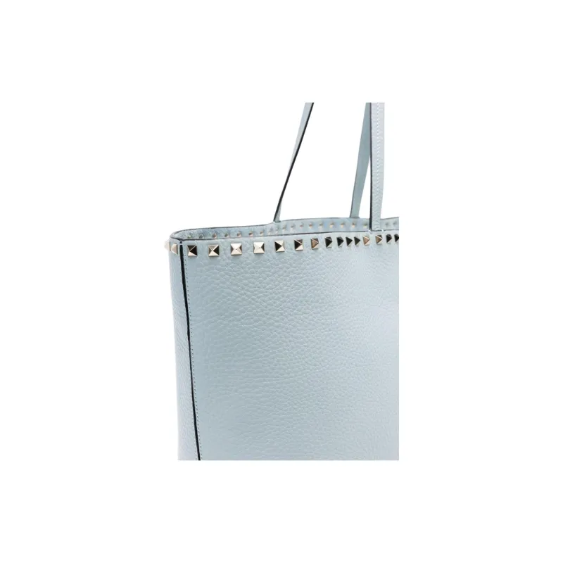 Valentino Rockstud Grain Calfskin Tote Bag, Shopping Bag, Shoulder Bag Women's Light Blue-3