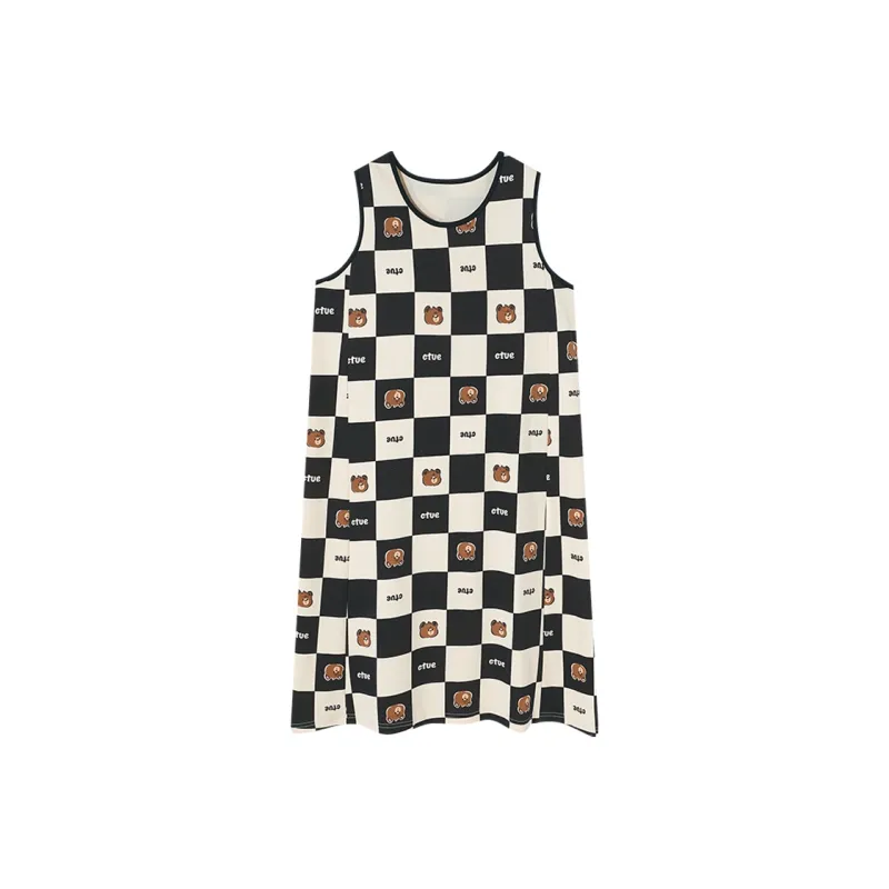 BONAS Nightgown Women's Black White Plaid-0