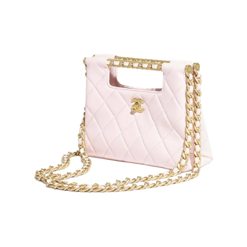 CHANEL Lambskin One Shoulder Handbags Small Size Women's Light Pink Red-1