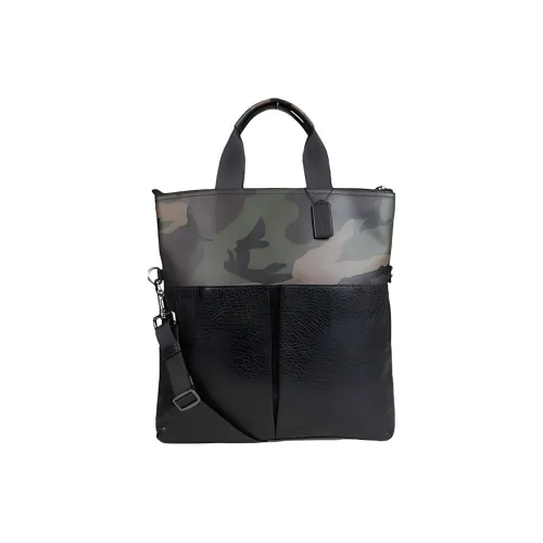 COACH Charles Leather Briefcase, Tote Bag, Shopping Bag, Crossbody Bag, Handbag Large Size Men's Camouflage Black