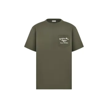 DIOR Back Letter Print Crew Neck Pullover Short Sleeved T Shirt Men's Dark Green