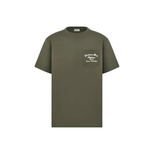 DIOR Back Letter Print Crew Neck Pullover Short Sleeved T Shirt Men's Dark Green