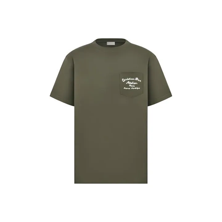DIOR Back Letter Print Crew Neck Pullover Short Sleeved T Shirt Men's Dark Green-0