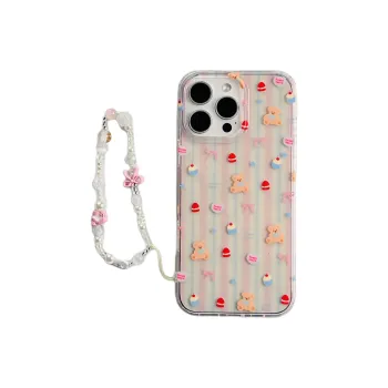 Wei Xin Acrylic Material Stripes Cake Bear Phone Cases Compatible With IPhone 16/15 Pro Max/Apple 13/14 Pro/Max
