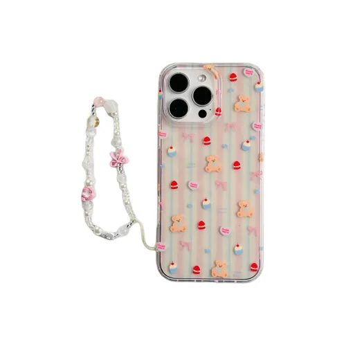 Wei Xin Acrylic Material Stripes Cake Bear Phone Cases Compatible With IPhone 16/15 Pro Max/Apple 13/14 Pro/Max