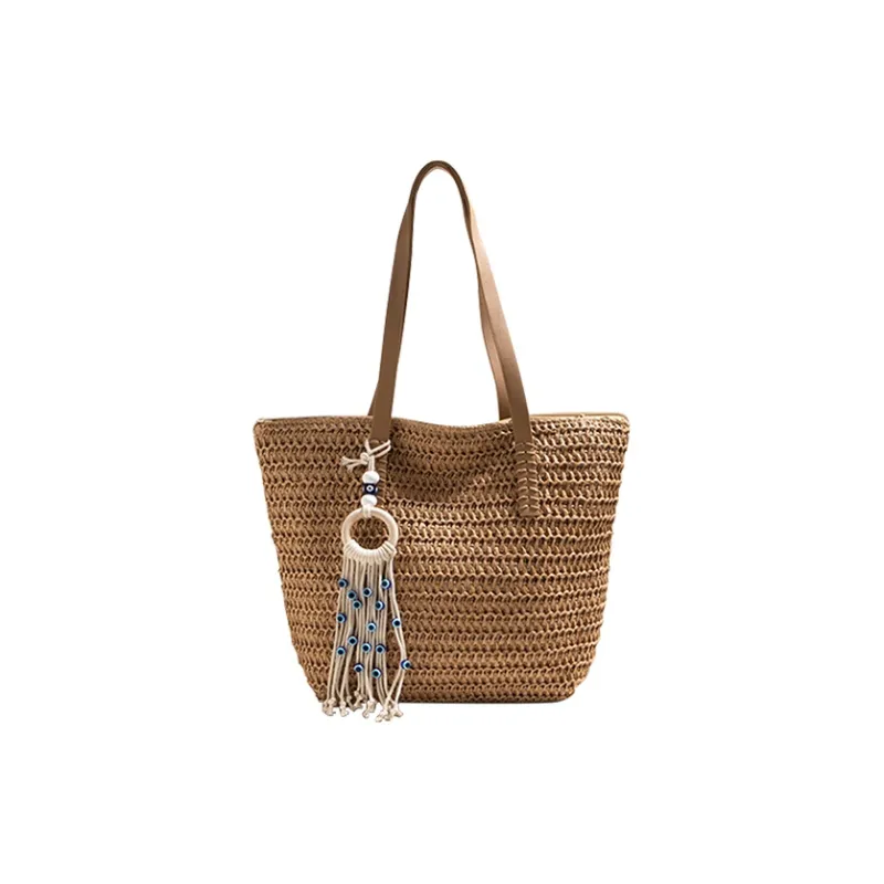 CinvaiKrose Straw Woven Tote Bag Shopping Bag Handbag Shoulder Bag Large Size Women's Multicolor-1