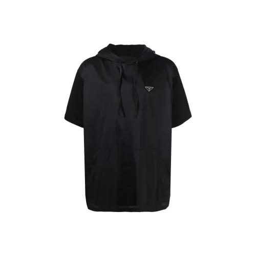 PRADA SS22 Drawstring Hooded Short Sleeve T Shirt Black