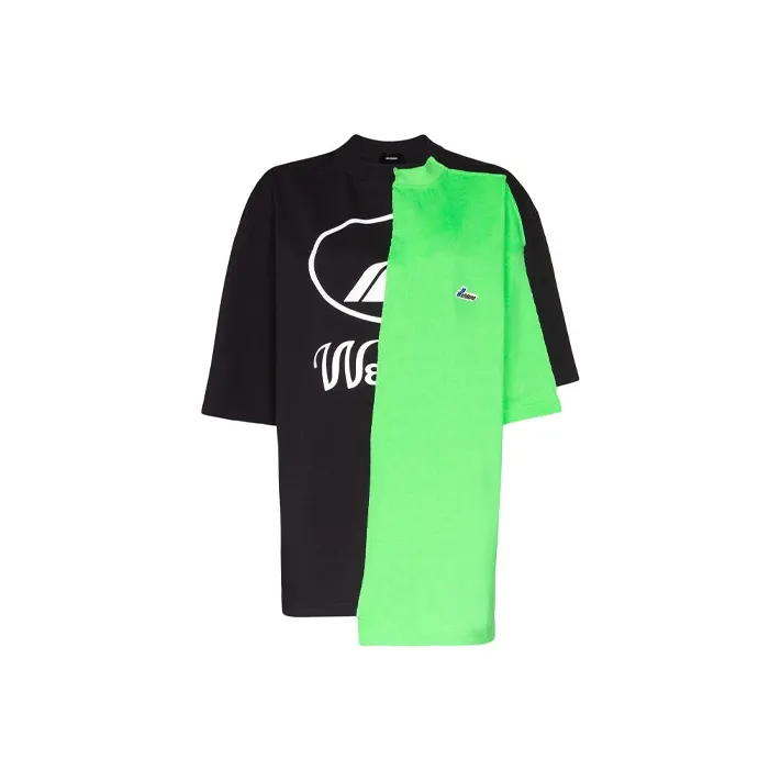 WE11DONE T Shirts Unisex Black Green Patchwork-0