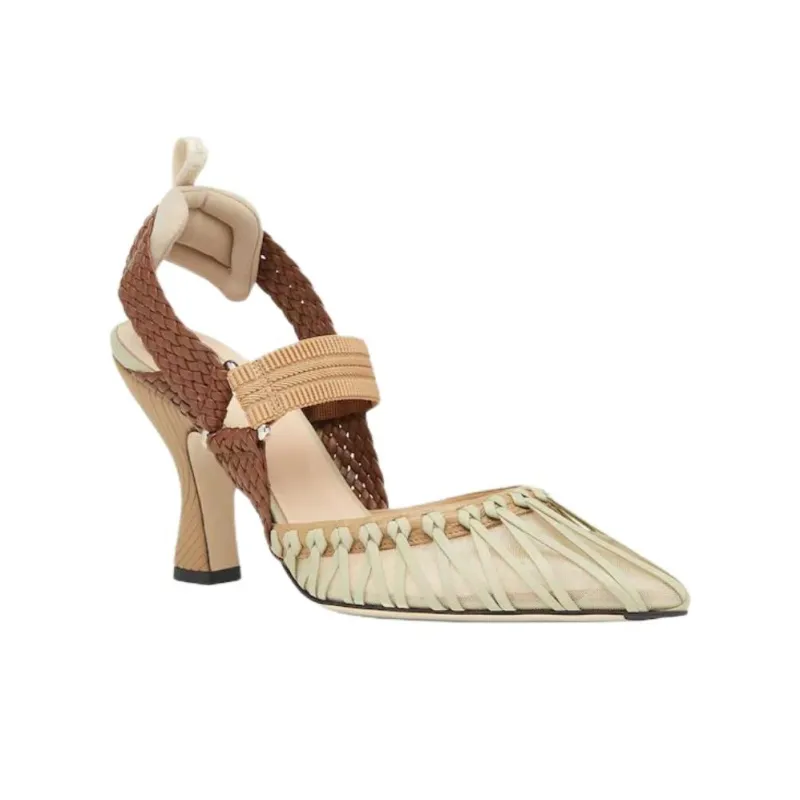 FENDI Colibrì Chunky Heel High Heels 8.5cm Women's Beige-2