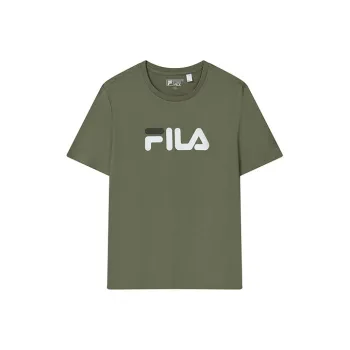 FILA Drop Shoulder Sleeve T Shirt Unisex Evergreen Rock Green