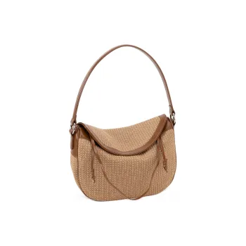 VENOF Pp Straw Woven Handbag Shoulder Bag Small Size Women's Andy Brown/Manta Coffee/Light French White