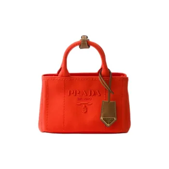 PRADA Cotton Tote Bag Shopping Bag Shoulder Bag Handbag Mini Women's Orange
