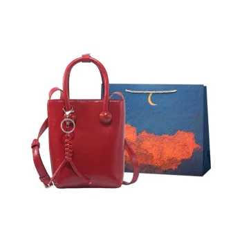 Elsvet Artificial Leather Bucket Bag Crossbody Handbag Women's Red