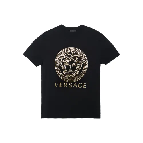 VERSACE Men Logo Medusa Print Short Sleeve T shirt Black
