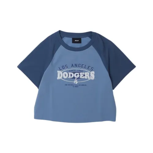 MLB Preppy Style Collection Los Angeles Dodgers Raglan Sleeve T Shirt Women's Light Denim
