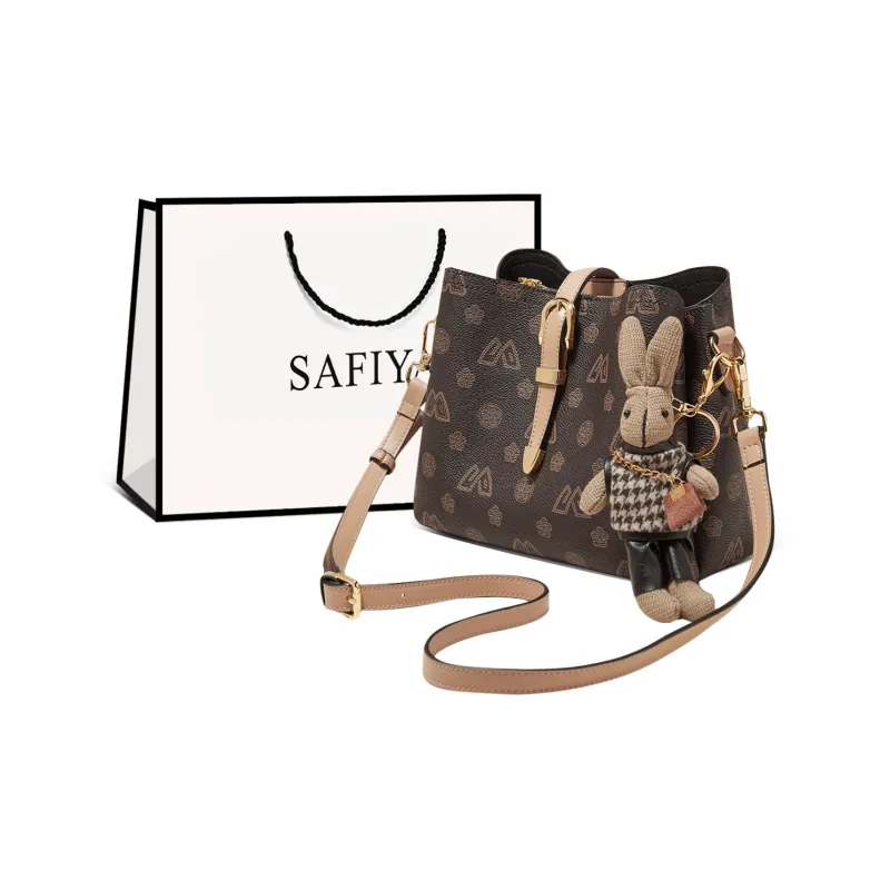 Safiya PVC Bucket Bag Tote Bag Crossbody Bag Shoulder Bag Medium Size Women's Coffee/White-0