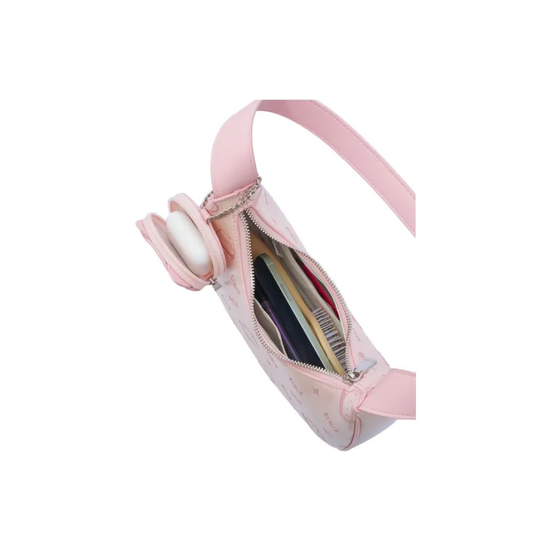 SEM/R Kitten Sketch PU Handbag, Shoulder Bag Medium Size Women's Raw White/Pink Tone-2