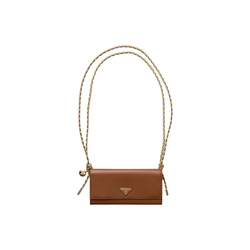 PRADA Cow Leather Wallet Shoulder Bag Women's Brown-0