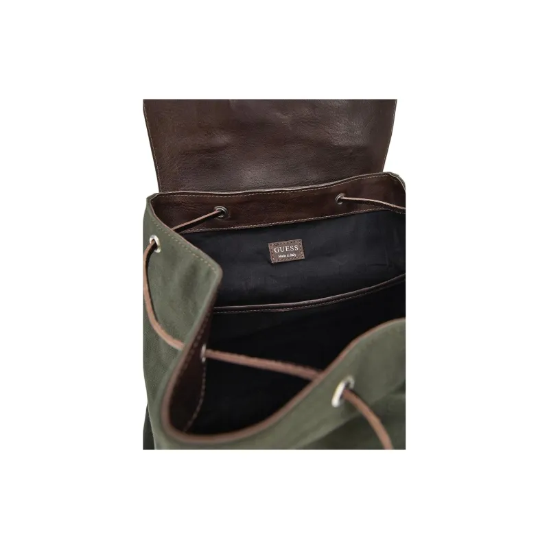 GUESS Genuine Leather With Cotton Backpack Men's Green-5