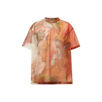 Burberry Map Print Mesh Oversized T Shirt