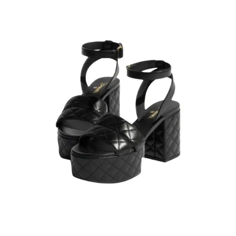 CHANEL 25S Strap Sandals 9cm Women's Black-2
