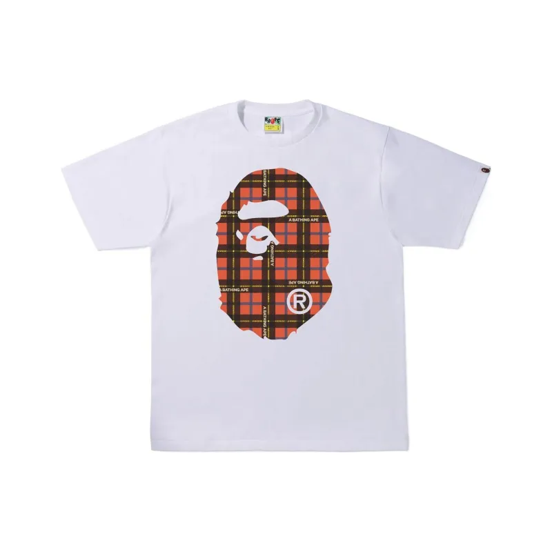 A BATHING APE Logo Check Big Ape Head Tee-6