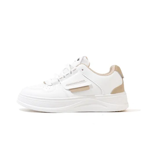 Tonlion Slip Resistant Cushioning Lightweight Breathable Low Top Stylish Skateboarding Shoes Women's White Khaki