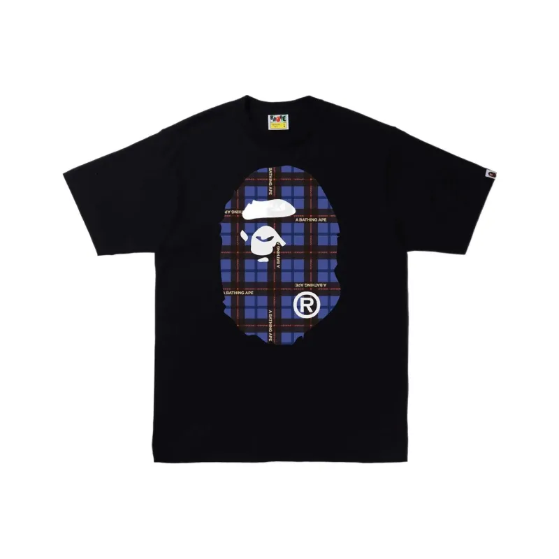 A BATHING APE Logo Check Big Ape Head Tee-0