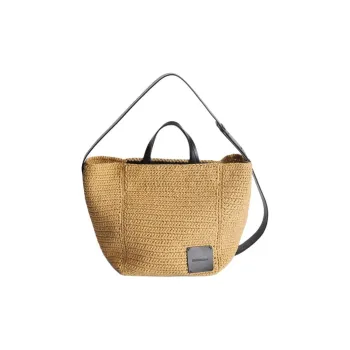 JIL SANDER Raffia Tote Bag, Shopping Bag, Shoulder Bag, Handbag Medium Size Women's Brown