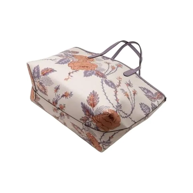 COACH City Canvas With Artificial Leather Tote Handbag Shoulder Bag Large Size Women's White Purple Multicolor-4
