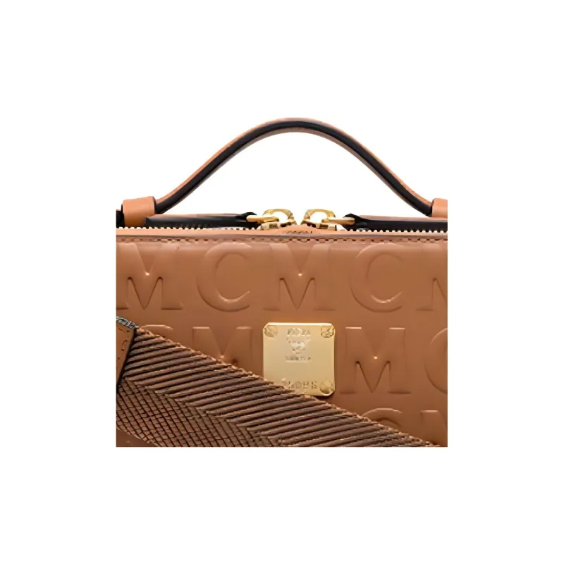 MCM Klassik Visetos Cow Leather Handbag Shoulder Bag Crossbody Bag Small Size Men's Brown Cognac-4