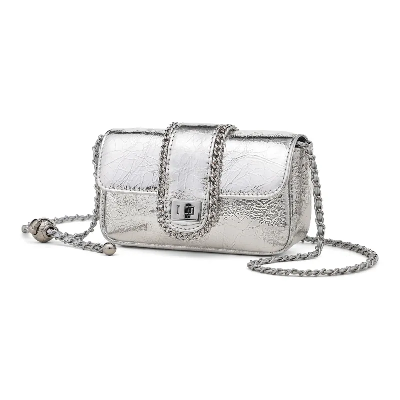 MILLIE'S Cow Leather Shoulder Bag Crossbody Bag Small Square Bag Women's Silver/Black-3