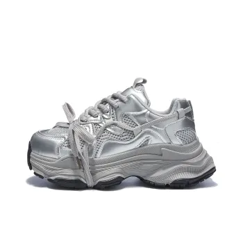Komanic Anti Slip And Wear Resistant Height Increasing Low Top Chunky Sneakers Women's Silver