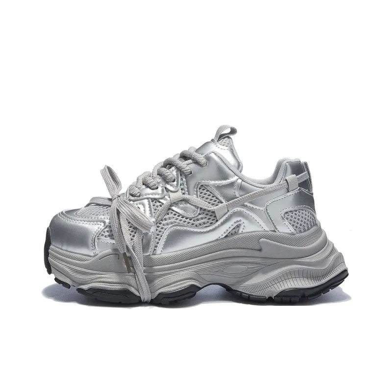 Komanic Anti Slip And Wear Resistant Height Increasing Low Top Chunky Sneakers Women's Silver-0