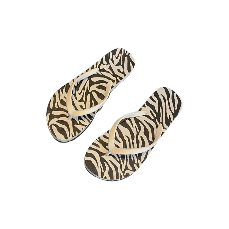 Meter Ins Zebra Print Flip Flops For Men And Women's Summer Home Slip Resistant Flat Bathroom Bathing Slippers-3