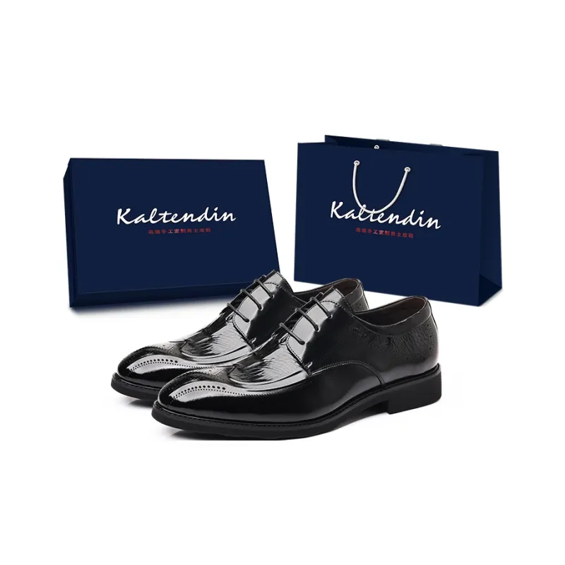 Kaltendin Top Grain Cow Leather Business Embossed Brogue Brogues Craft Dress Shoes Men's-0