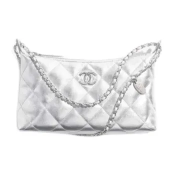 CHANEL Cow Leather Hippy Bag Shoulder Bag Regular Women's Silver