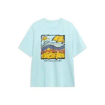 LiNing Drop Shoulder Sleeve T Shirt Unisex Blue