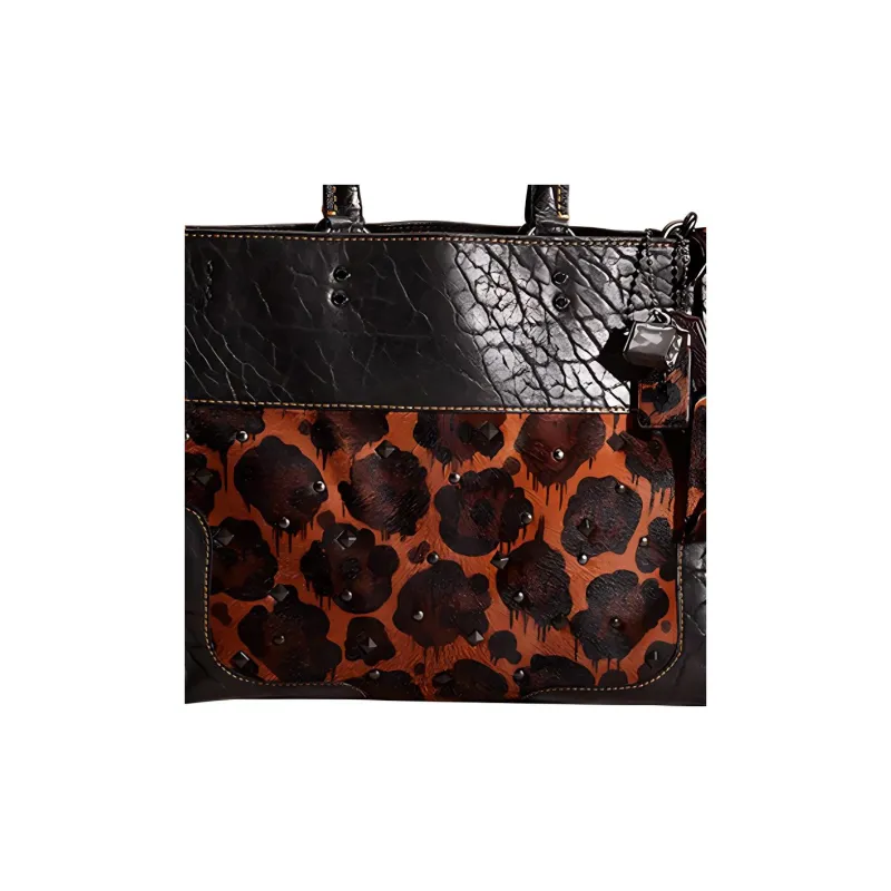 COACH Rogue Printed Full Fur Calfskin Shoulder Bag, Crossbody Bag, Handbag Large Size Women's Black & Brown-3