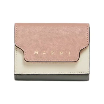 MARNI Calfskin Wallet Women's Light Pink & White & Gray
